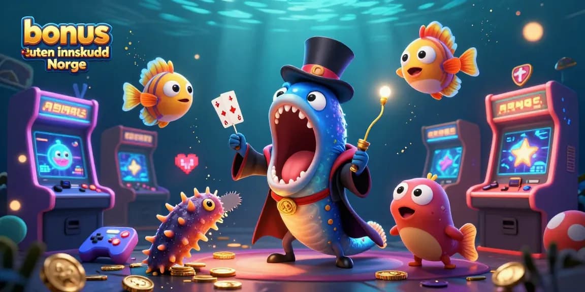 Spill bonus uten innskudd Norge med en magisk fiskeserie i ultradetaljert 3D illustrasjon.