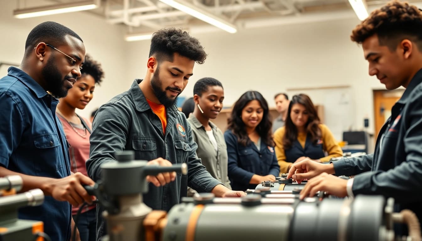 Students at a Trade School Knoxville TN focus on hands-on training while collaborating in class.