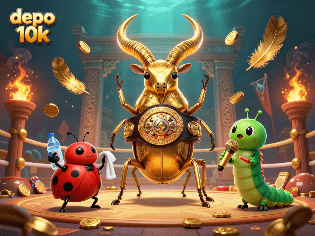 Engage in thrilling betting with depo 10k, illustrated by whimsical casino characters in a dynamic scene.