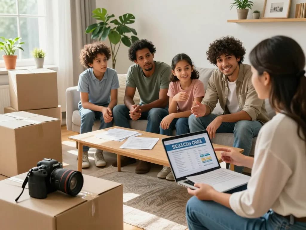 Family discussing options to sell my house fast for cash in a cozy living room.
