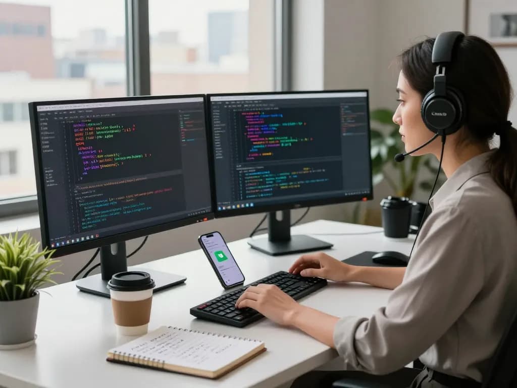 OpenClaw-focused workspace with a developer coding on multiple monitors, vibrant workspace atmosphere.