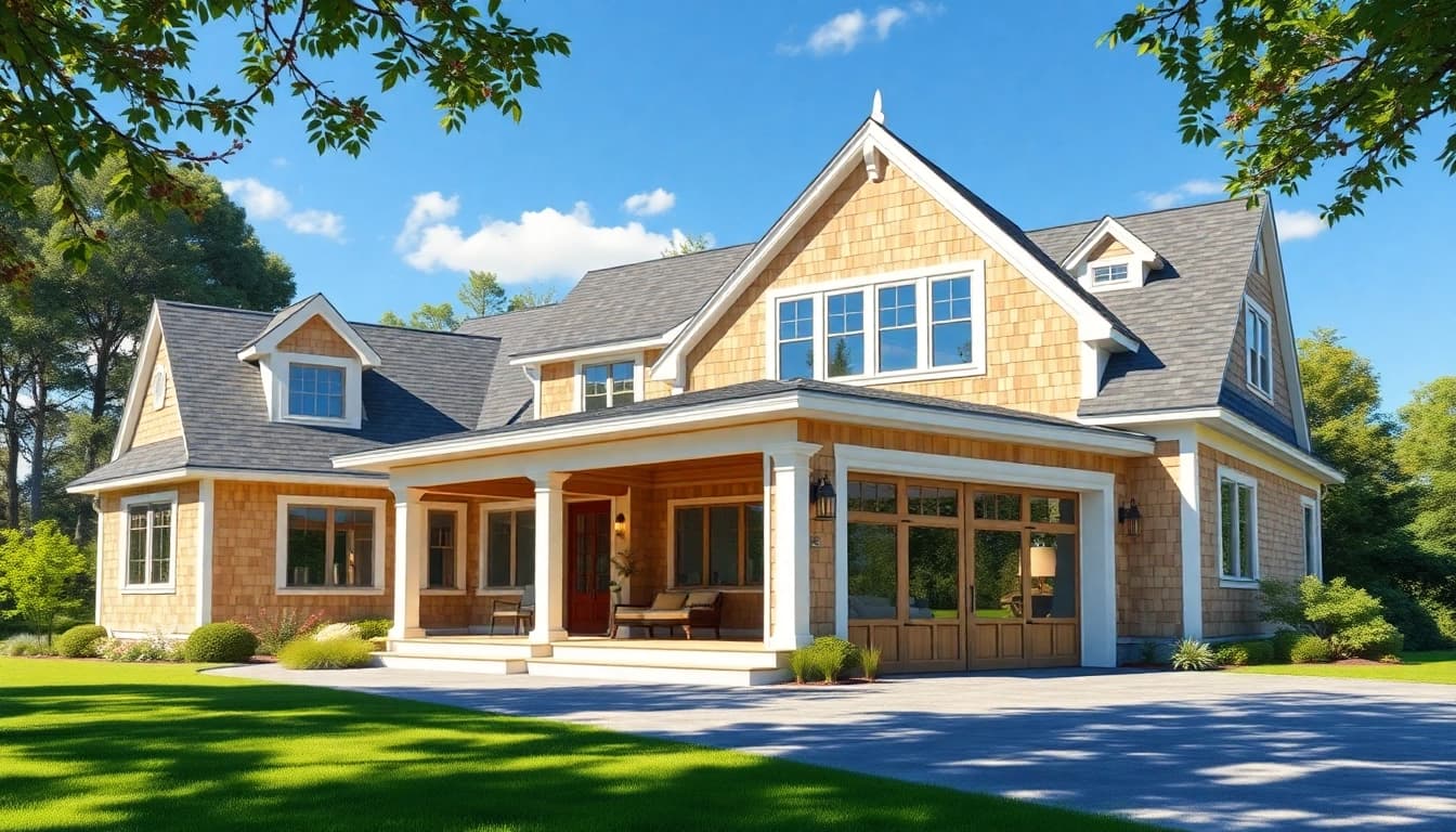 Cape Cod home addition with a newly designed attached garage showcases modern architecture.