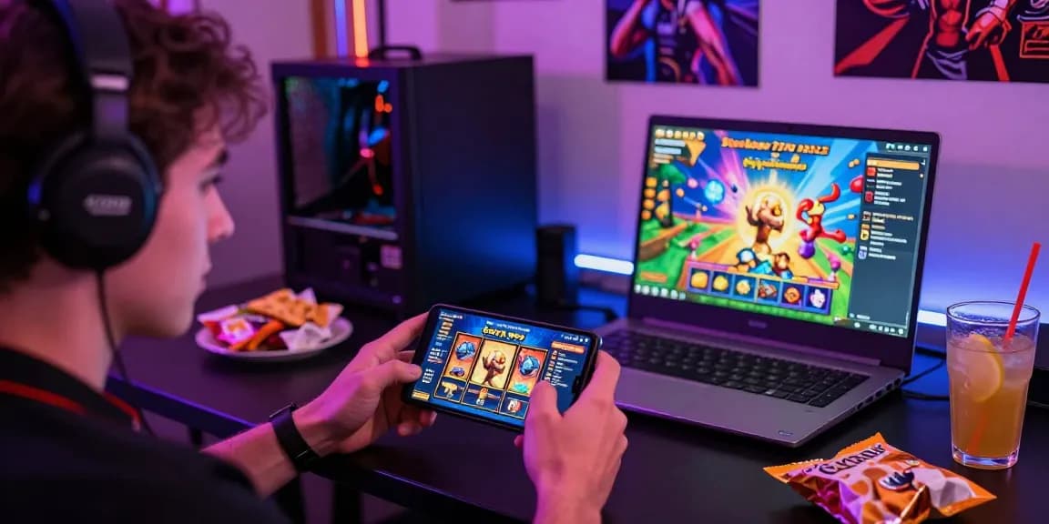 Pengguna menginstal apk slot CR777 dengan mudah di ruang gaming yang penuh warna.