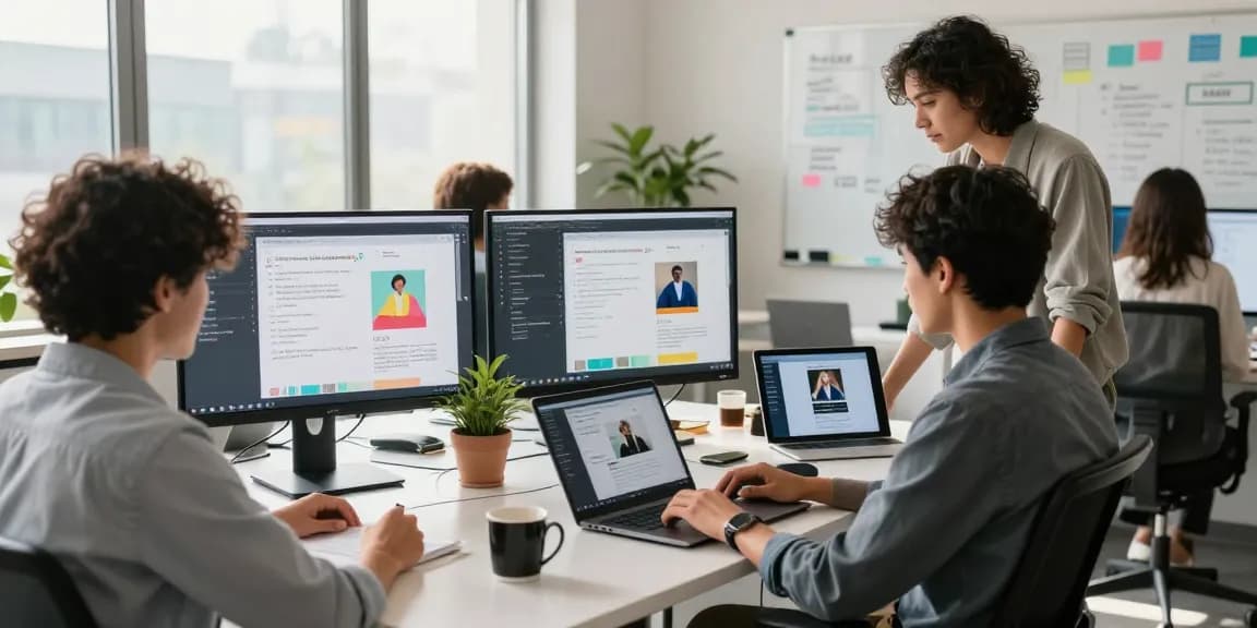 Professional team generating AI prompts from images in a modern office setting.