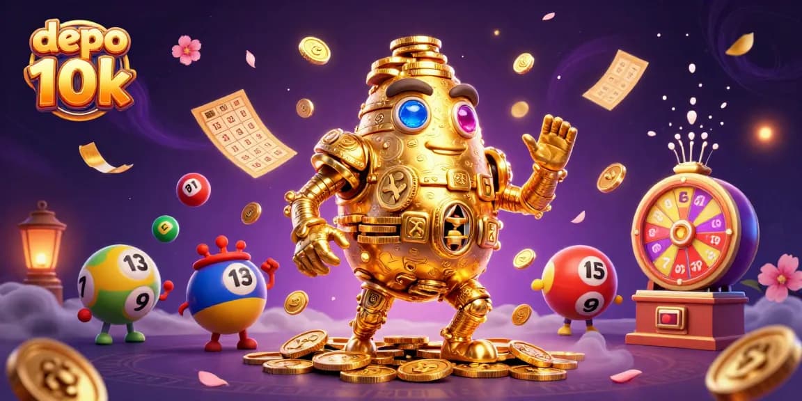 Engage with depo 10k excitement in a vibrant lottery-themed scene featuring dynamic gambling elements.