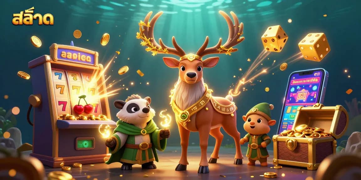 Engage in สล็อต gaming with exciting visual elements, featuring a jackpot slot machine and dynamic characters.