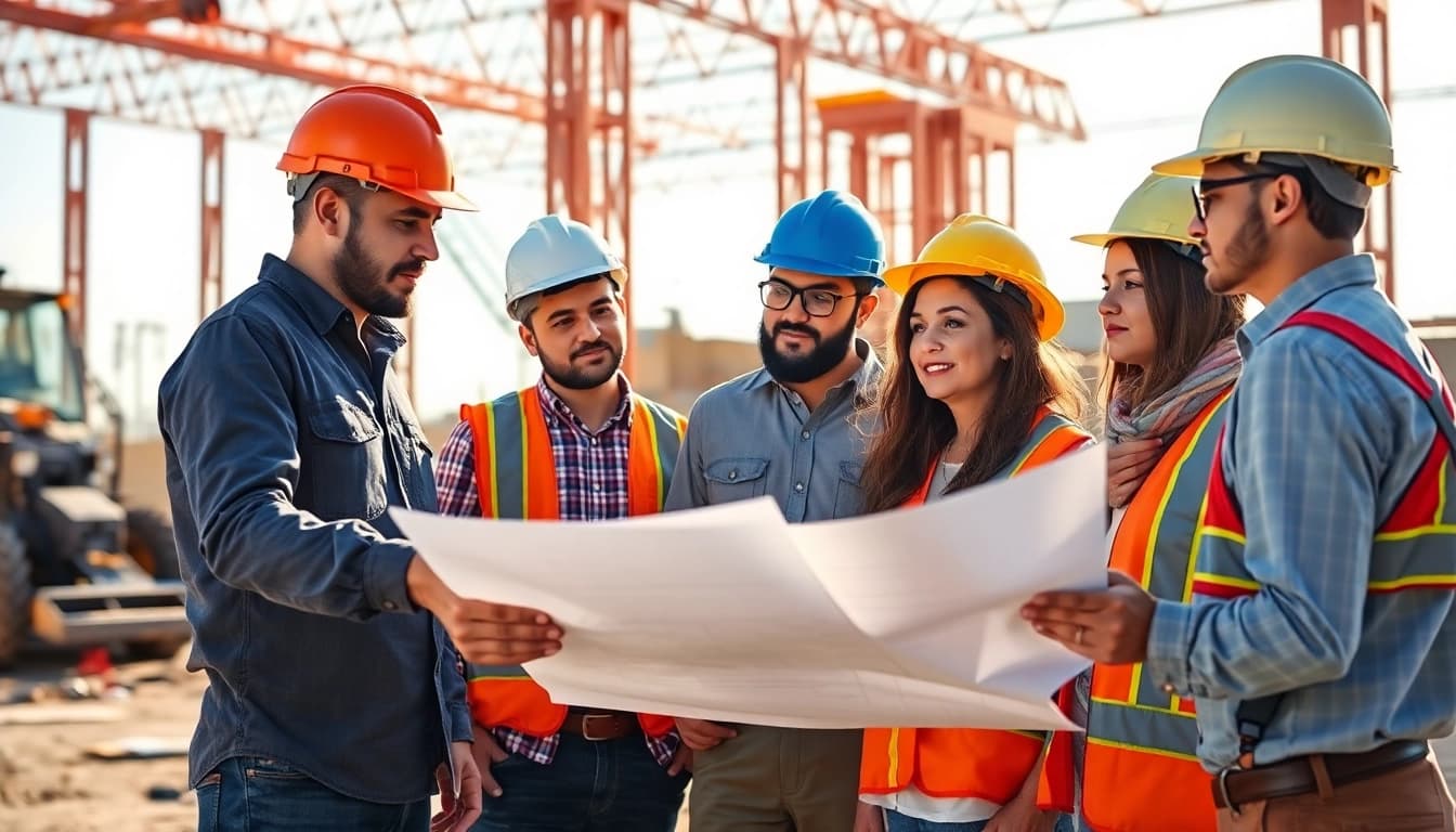 Collaborative scene highlighting Southern California contractors association members at work on a construction project.