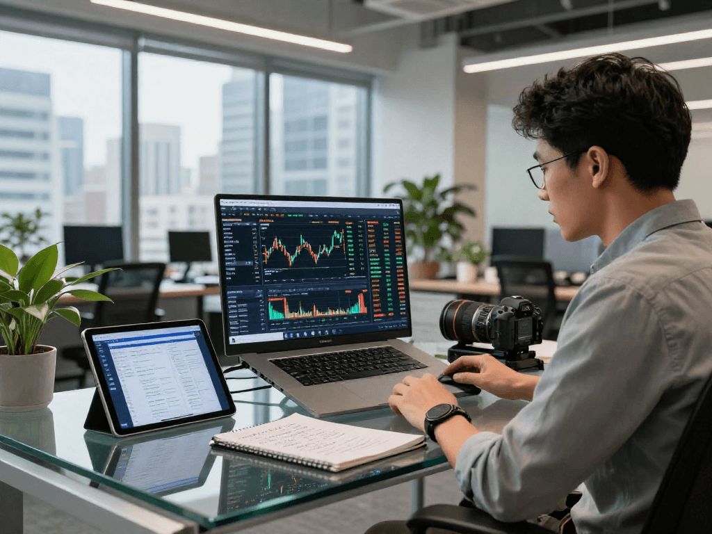 Developer analyzing India stock fundamental data API in a modern office environment.