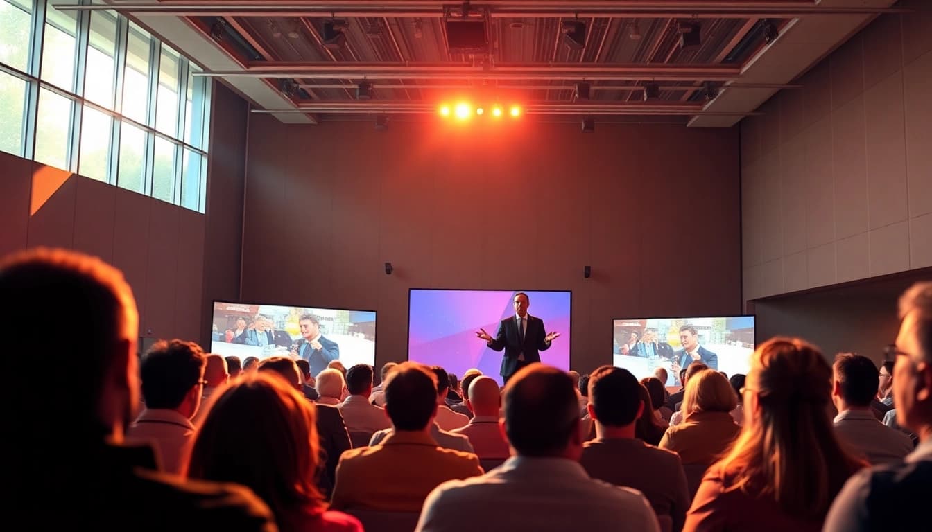 Keynote Speaker captivating an audience with engaging presentation.