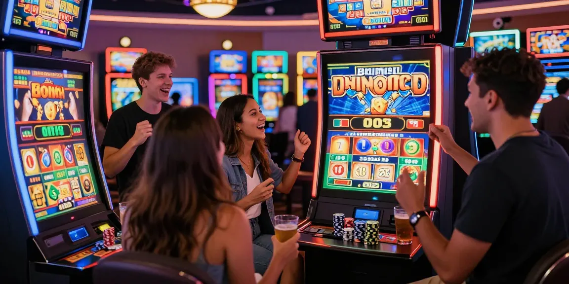 Friends enjoying the excitement of the casino while strategizing on maximizing their slot bonus.