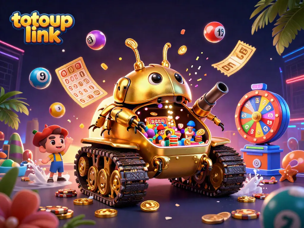 Experience the lively excitement of totoup link with a dynamic casino scene featuring vibrant games and characters.