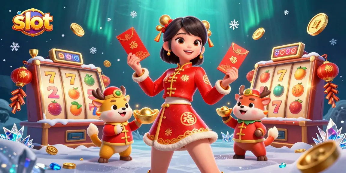 Engage in slot gaming excitement with vibrant characters and dynamic elements in this cheerful casino illustration.