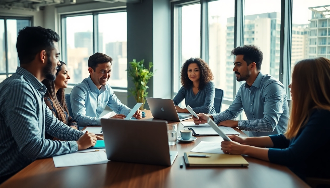 Team collaborating on competitive intelligence analysis in a modern office
