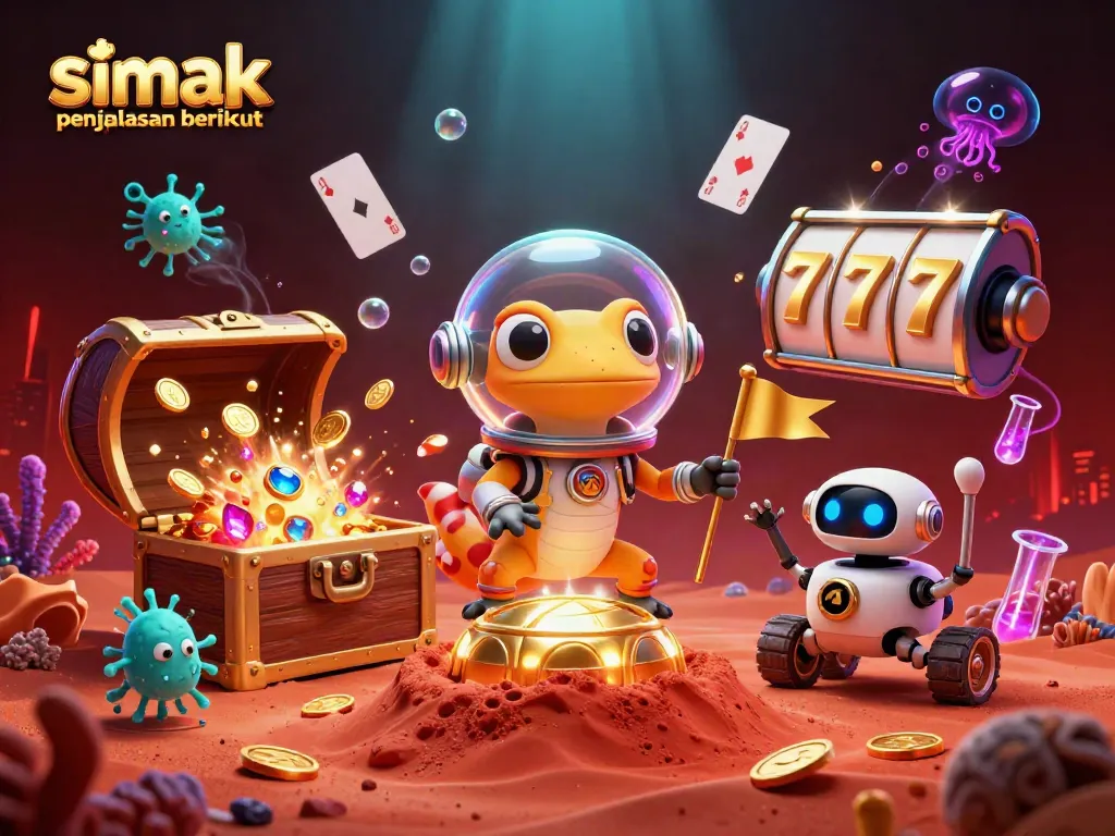 Simak penjelasan berikut dalam ilustrasi 3D yang menggambarkan keseruan kasino dengan slot dan jackpot.