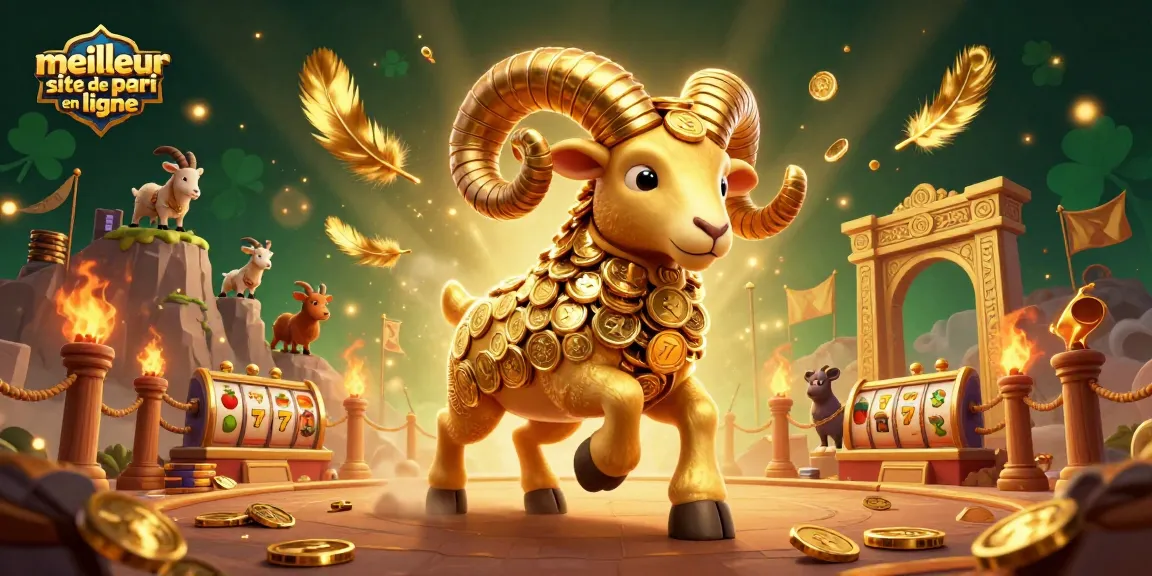 Visualisation dynamique des meilleurs sites de pari en ligne, avec un bélier doré et des éléments de jeu saisissants.