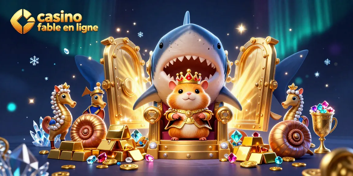 Vue immersive d'un roi hamster doré dans un casino fiable en ligne entouré de trésors étincelants.