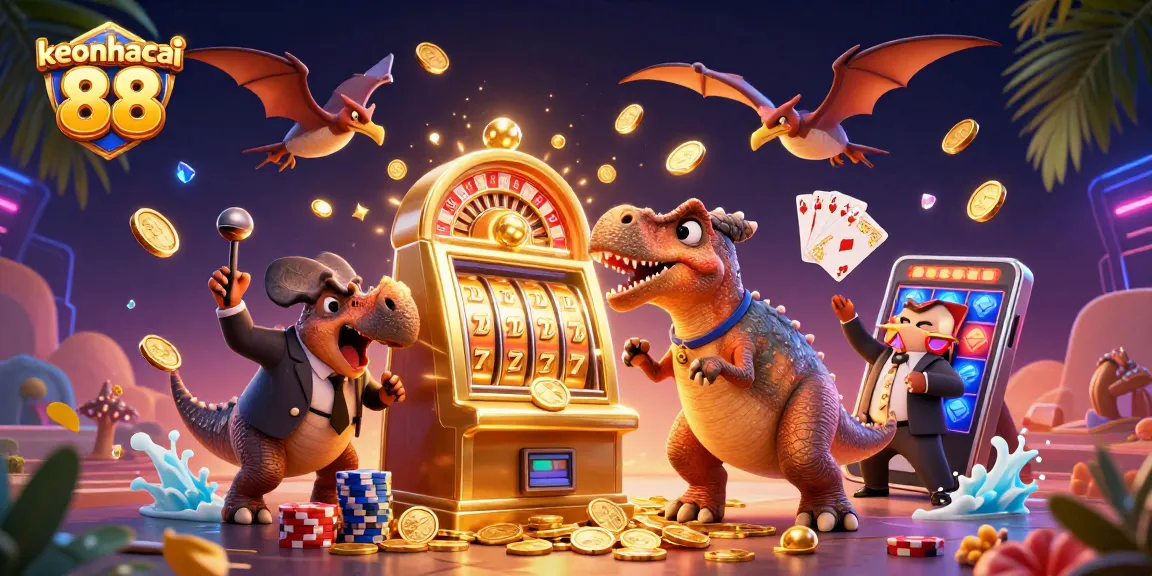 Experience the excitement of keonhacai 88 as a pachycephalosaurus wins a jackpot while an ankylosaur panics.