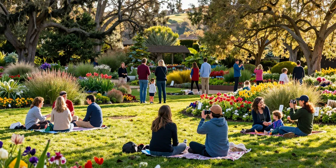 Visitors exploring the stunning gardens at https://www.thecapayvalleygardentour.com, capturing vibrant flowers and family moments.
