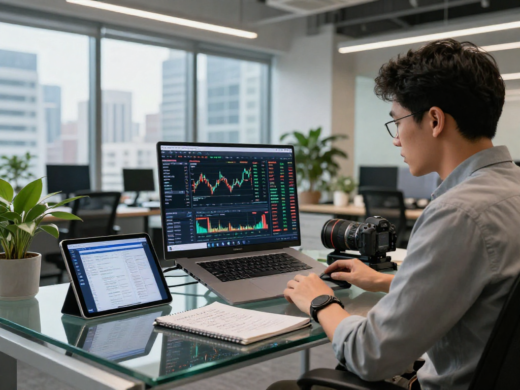 Developer analyzing India stock fundamental data API in a modern office environment.