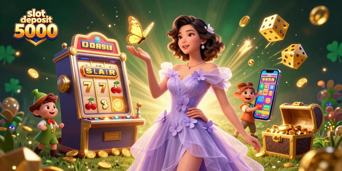 Spin and win with vibrant visuals centered around slot deposit 5000 in a lively casino scene.