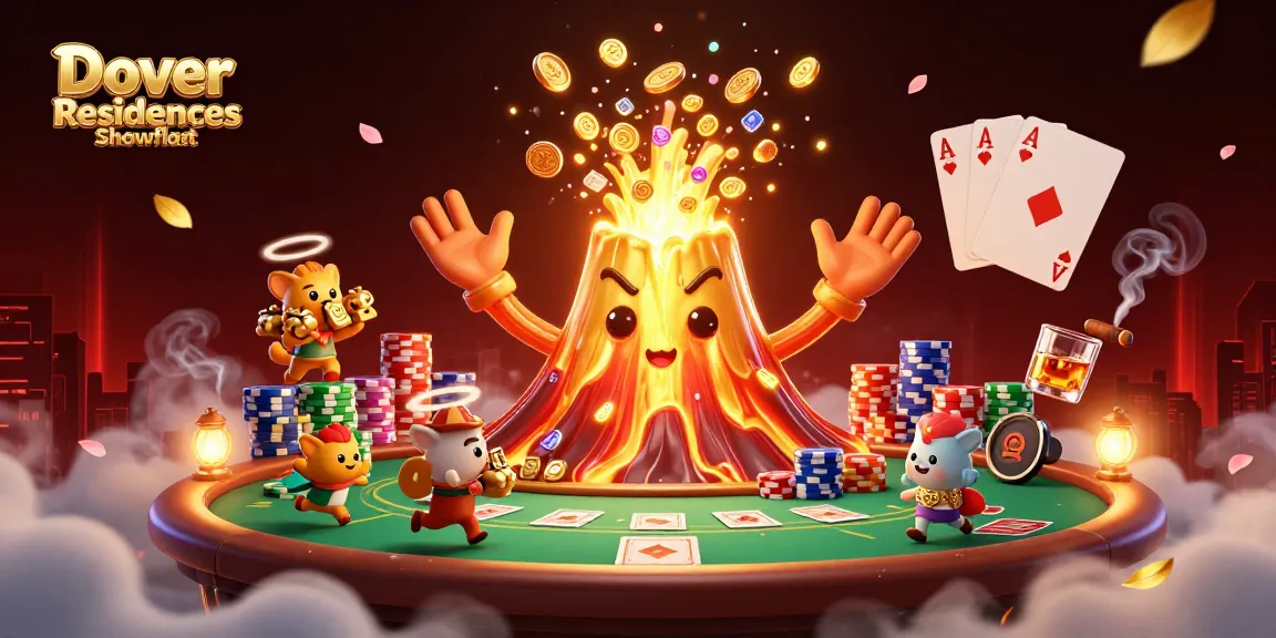 Dover Residences Showflat showcasing a vibrant casino scene with a golden volcano, poker elements, and treasure.