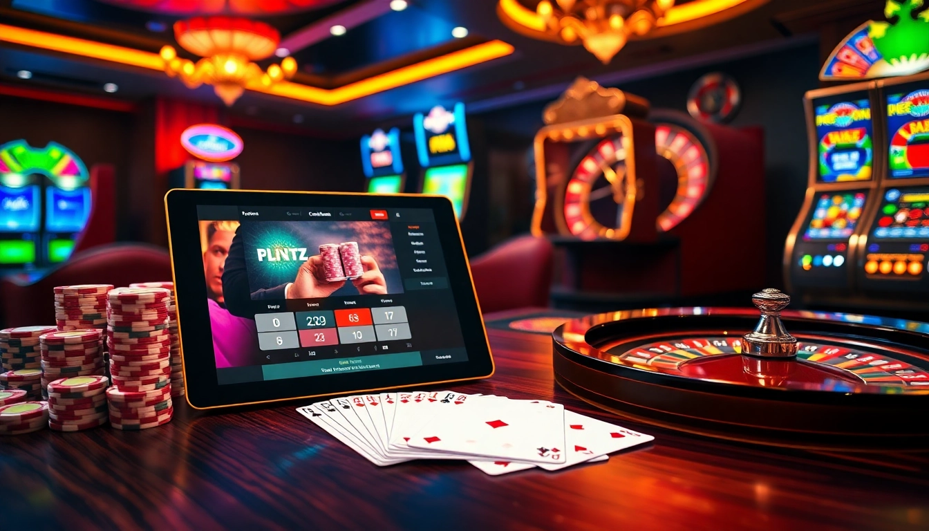 Scène de jeu en ligne captivante présentant un casino en ligne Français avec des jetons de poker et des cartes.
