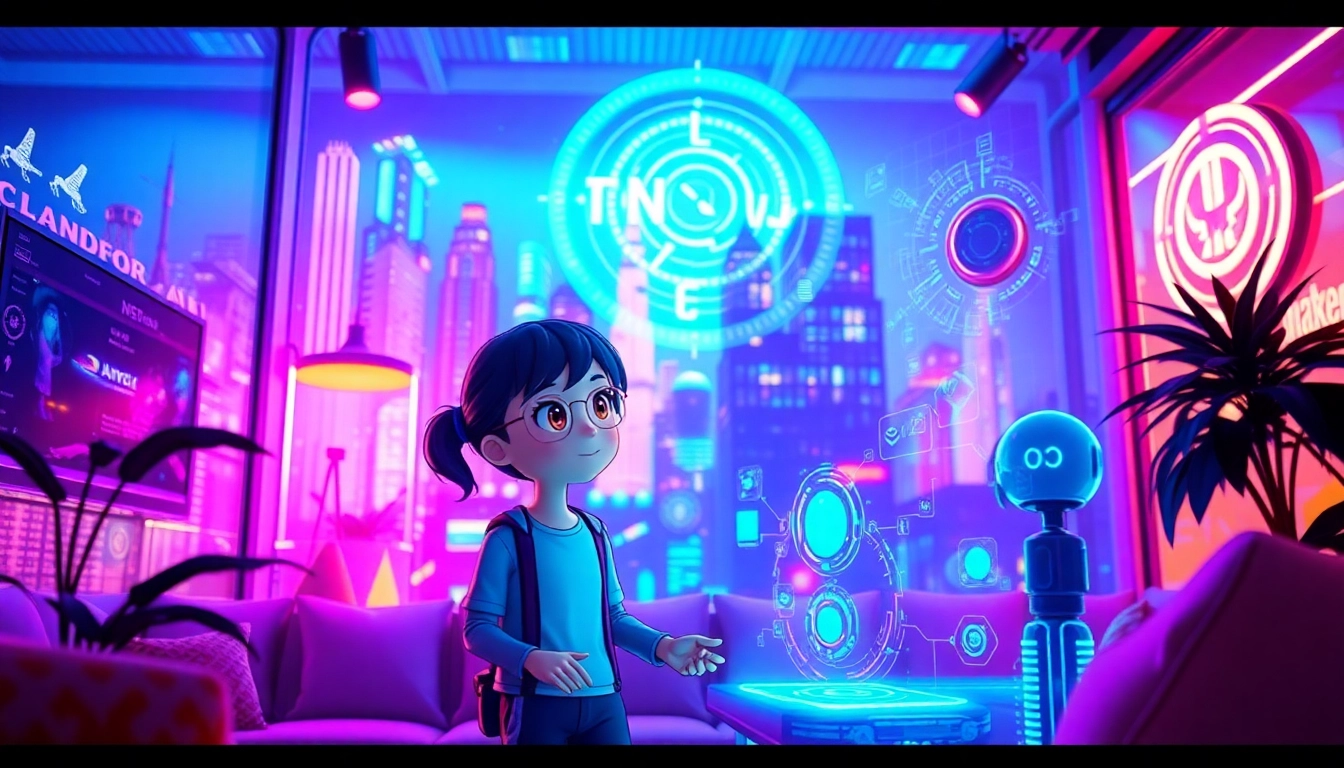 NSFW AI interaction showcasing futuristic digital environments with animated characters.