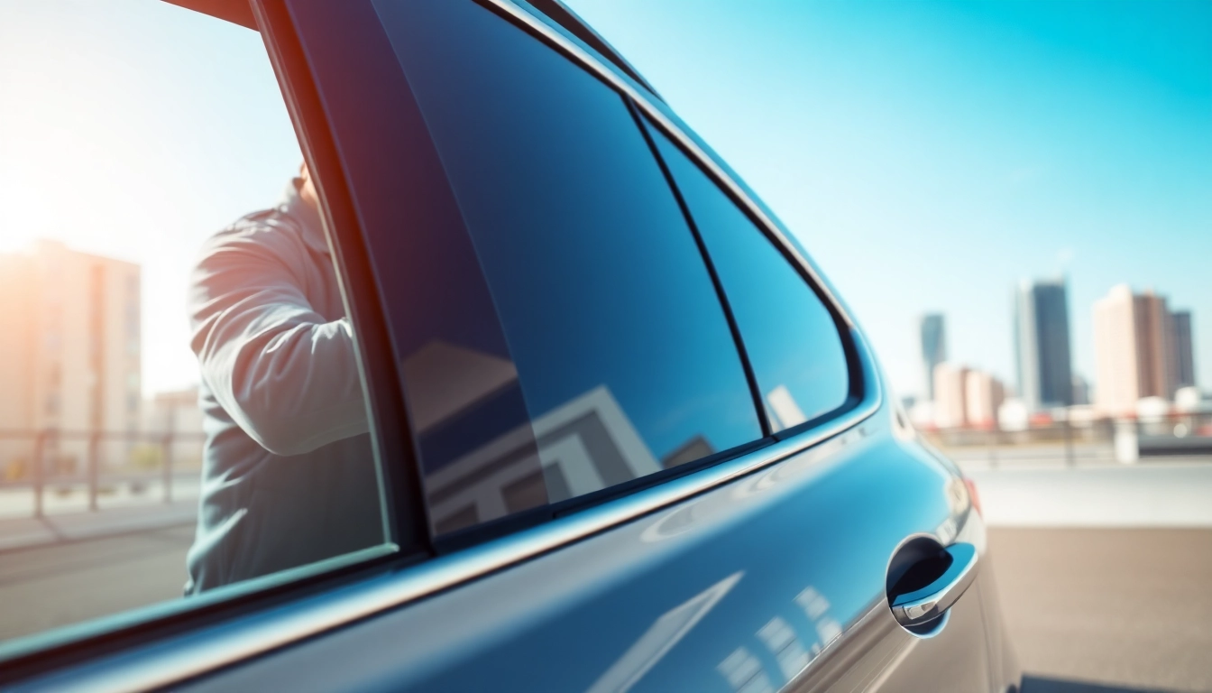 Enhance your ride with expert auto window tint near me, showcasing a sleek vehicle and professional application.