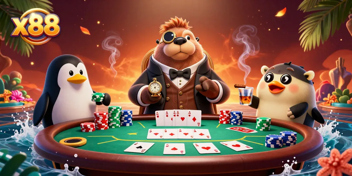 Experience thrilling x88 poker action with charming characters and vibrant casino elements.