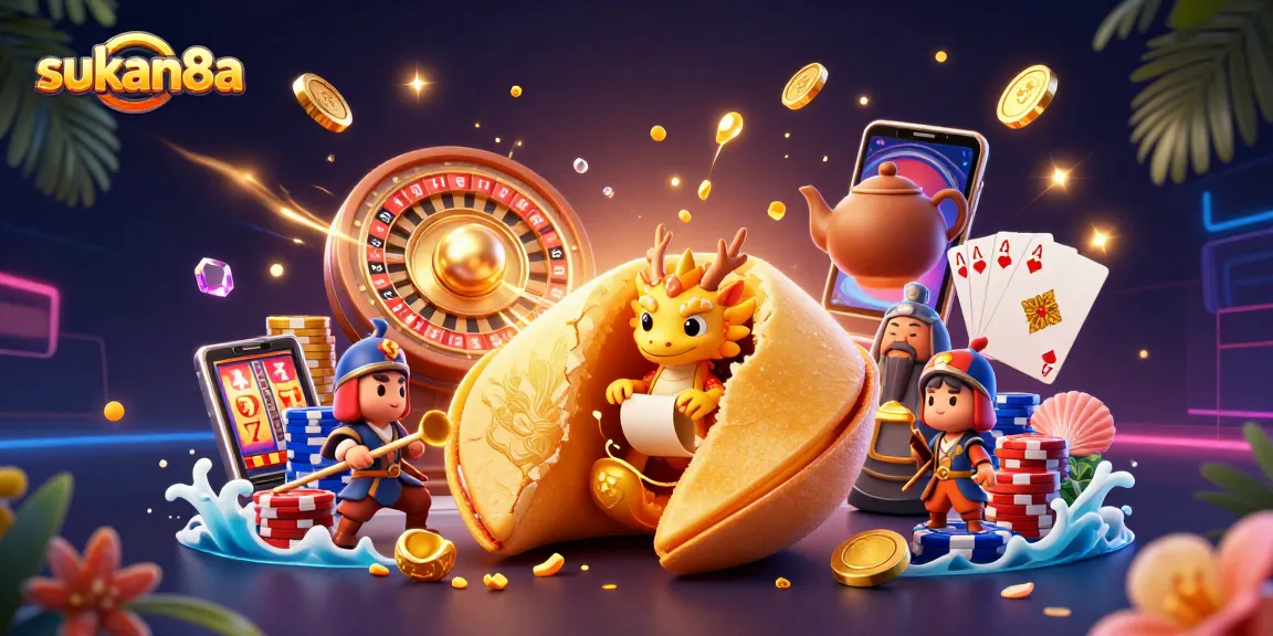 Engage with sukan8a's thrilling slots and jackpot excitement featuring vibrant casino elements.