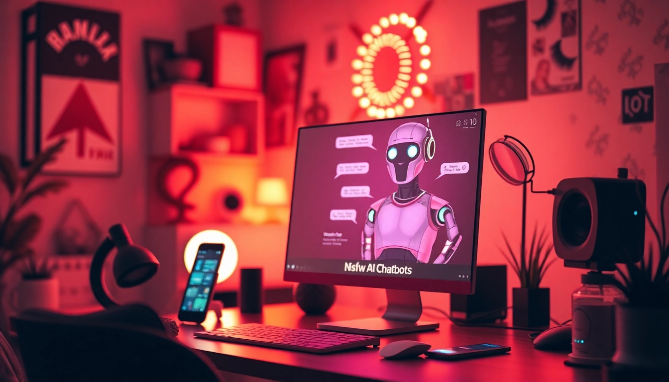 Engaging chat with an nsfw AI chatbot in a modern home office setting.