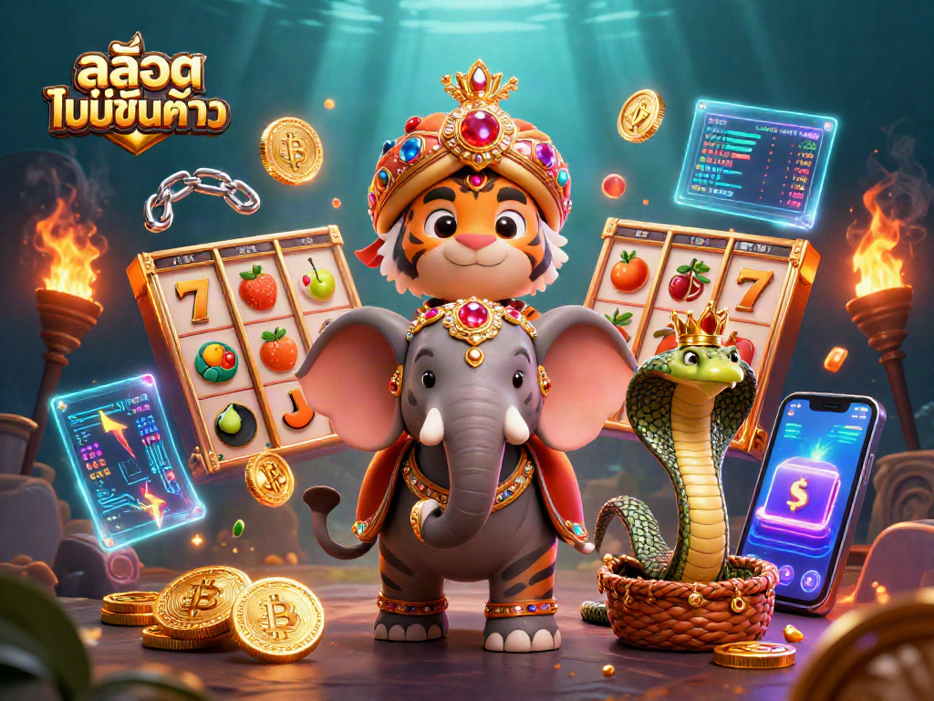 Experience the excitement of สล็อตไม่มีขั้นต่ำ with a vibrant 3D casino scene featuring unique slot elements.