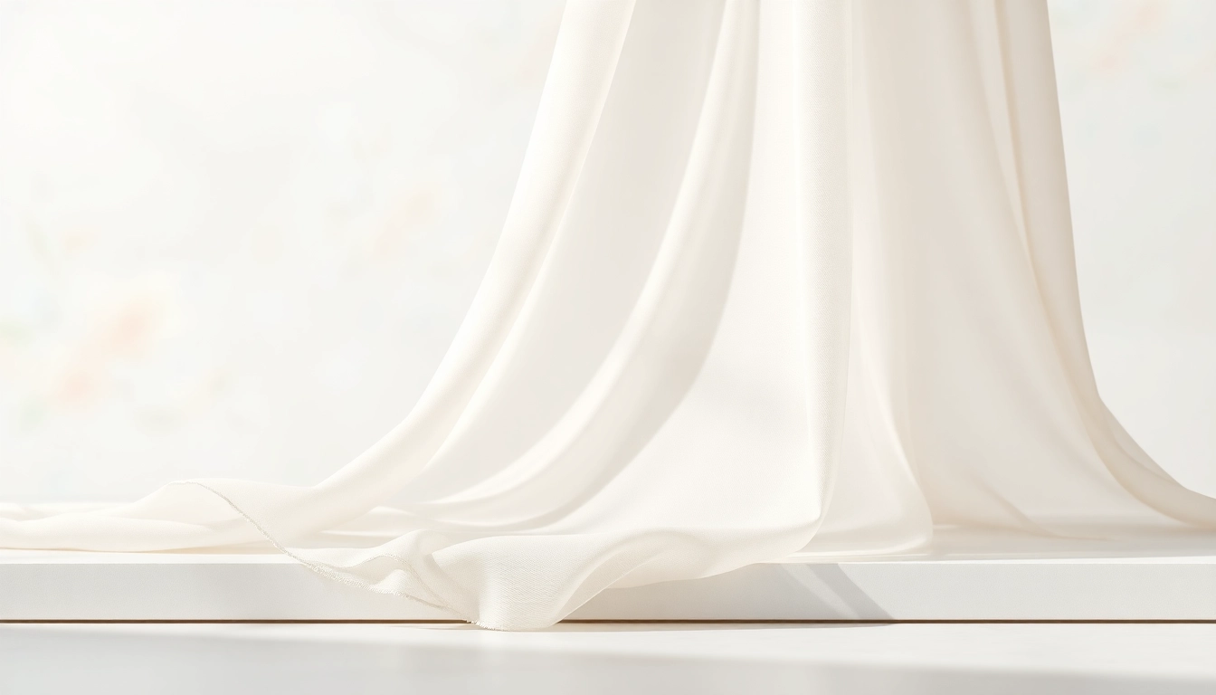 Chiffon stof die elegant in de lucht waait met zachte achtergrondtinten.