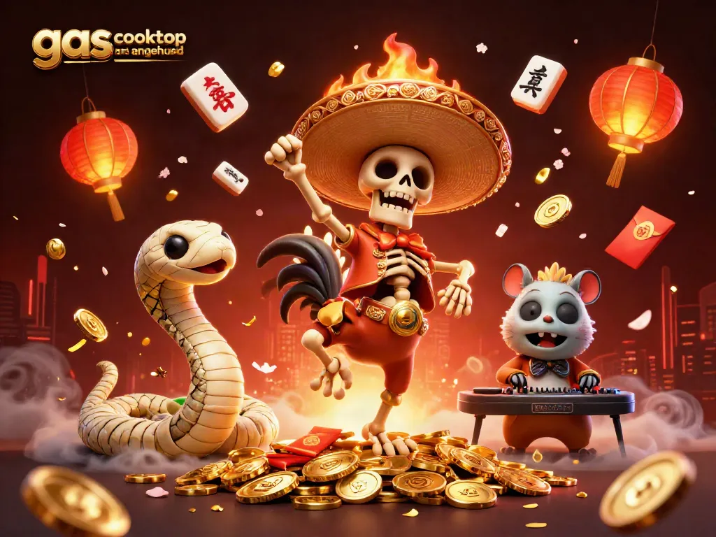 Experience the thrill of victory with a gas cooktop and rangehood-inspired casino scene.