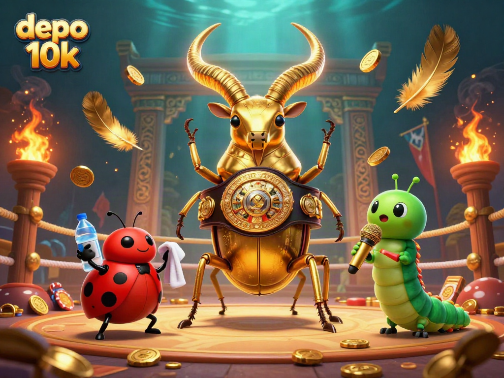 Engage in thrilling betting with depo 10k, illustrated by whimsical casino characters in a dynamic scene.