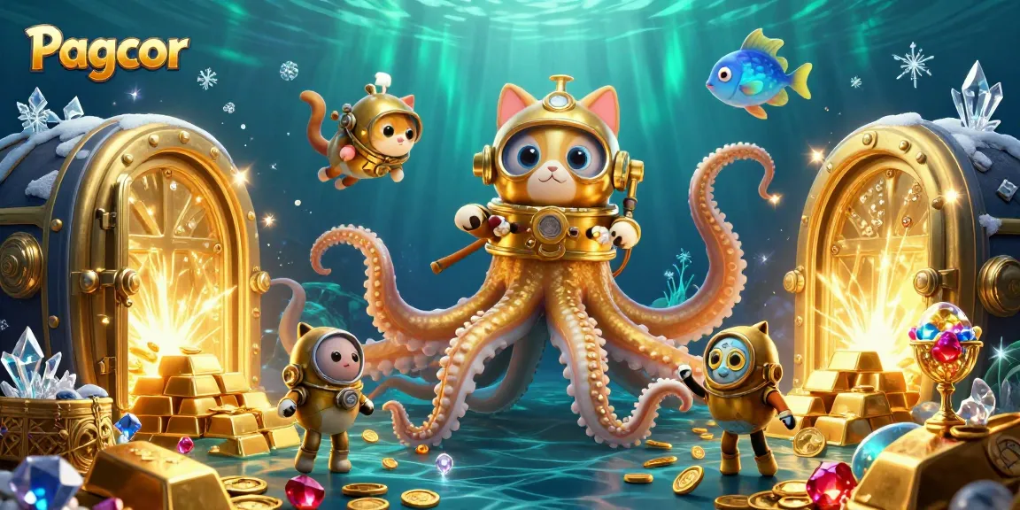 Engage with Pagcor's thrilling online gaming world featuring a colossal kraken and treasure elements.