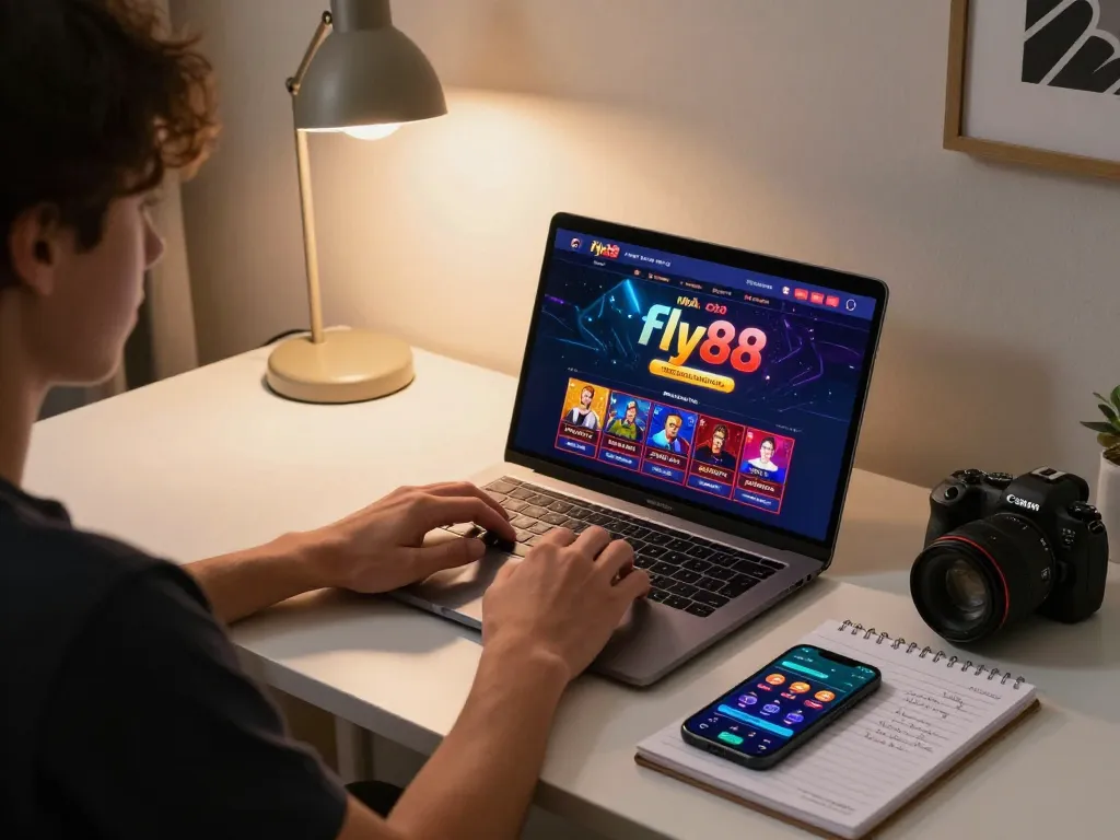 Engaging online casino gameplay at nhà cái fly88 with player strategizing and enjoying a modern setup.