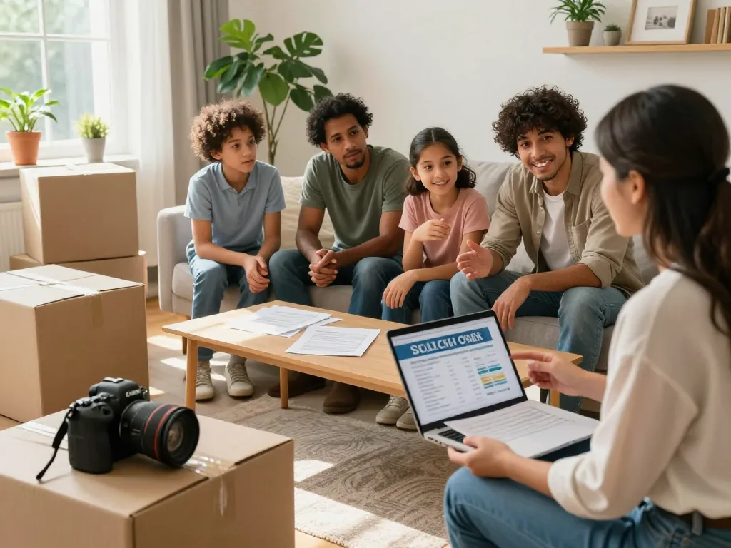 Family discussing options to sell my house fast for cash in a cozy living room.