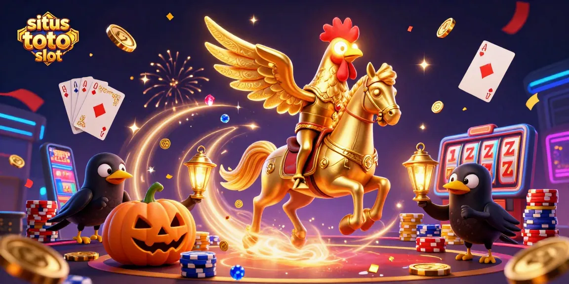 Spin to win at situs toto slot with a golden rooster and festive casino elements.