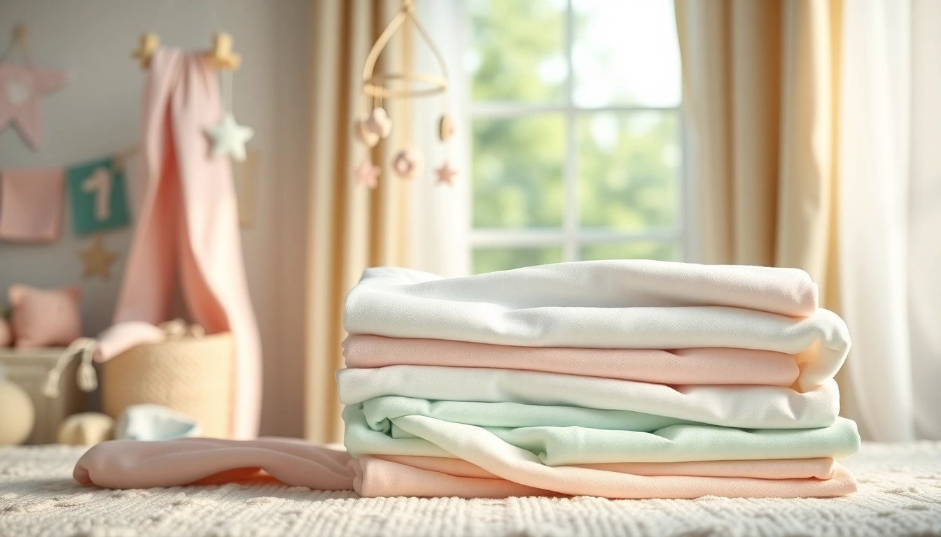 Stof voor pasgeboren baby's mooi gepresenteerd in een gezellige babykamer met pastelkleuren.