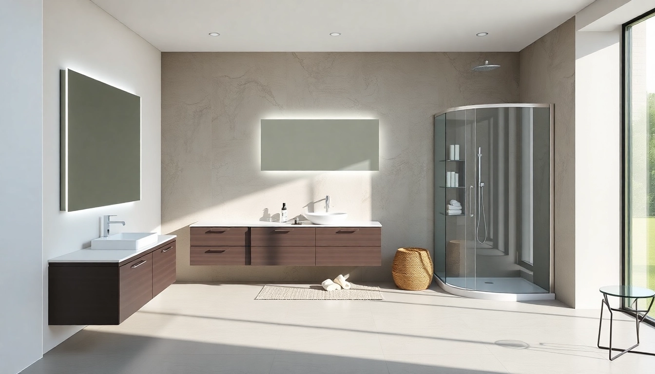 Admire the elegant sirhona France bathroom setups, showcasing sleek mirrors and modern furniture.