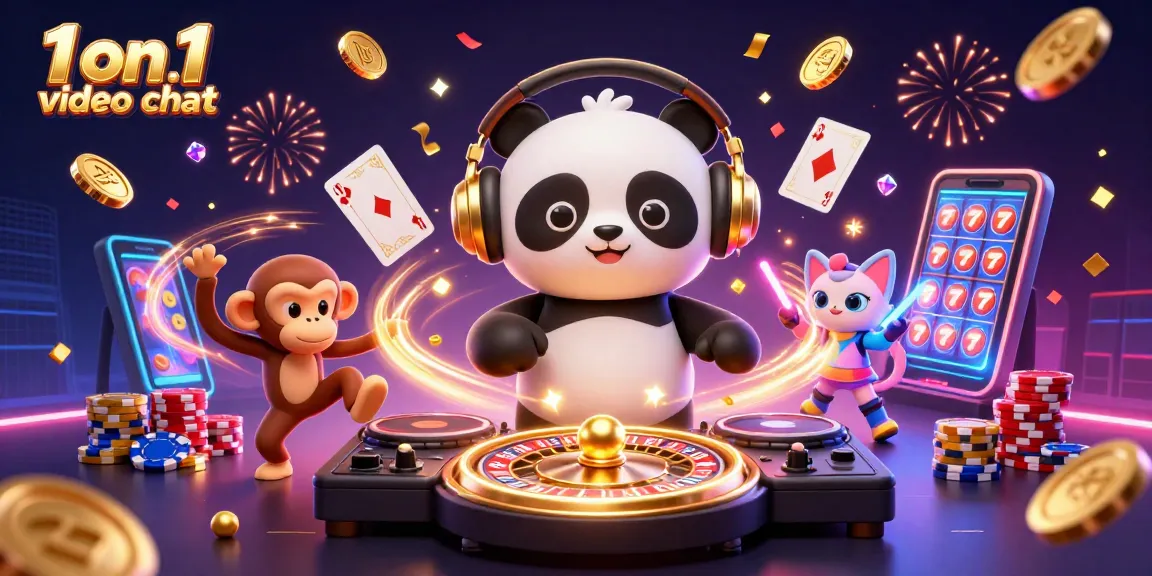 Engage in fun 1 on 1 video chat with animated casino characters spinning wheels and winning coins.