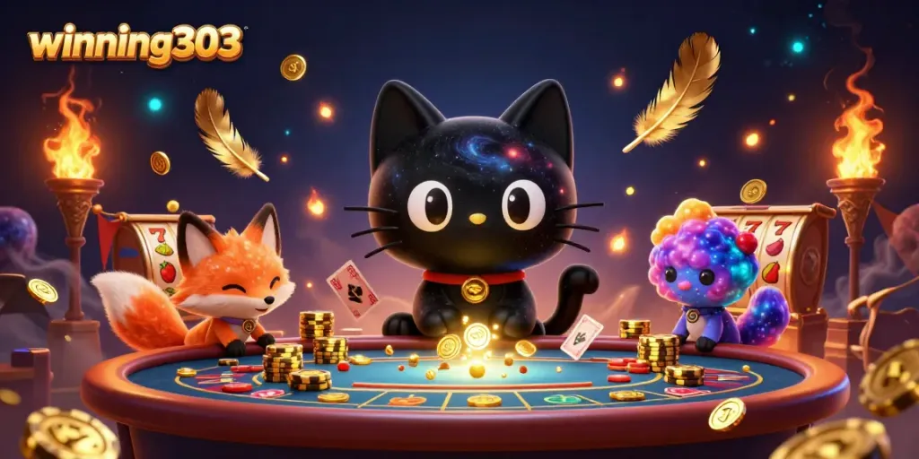 Experience thrilling action with winning303 at this vibrant cosmic casino scene featuring captivating characters.