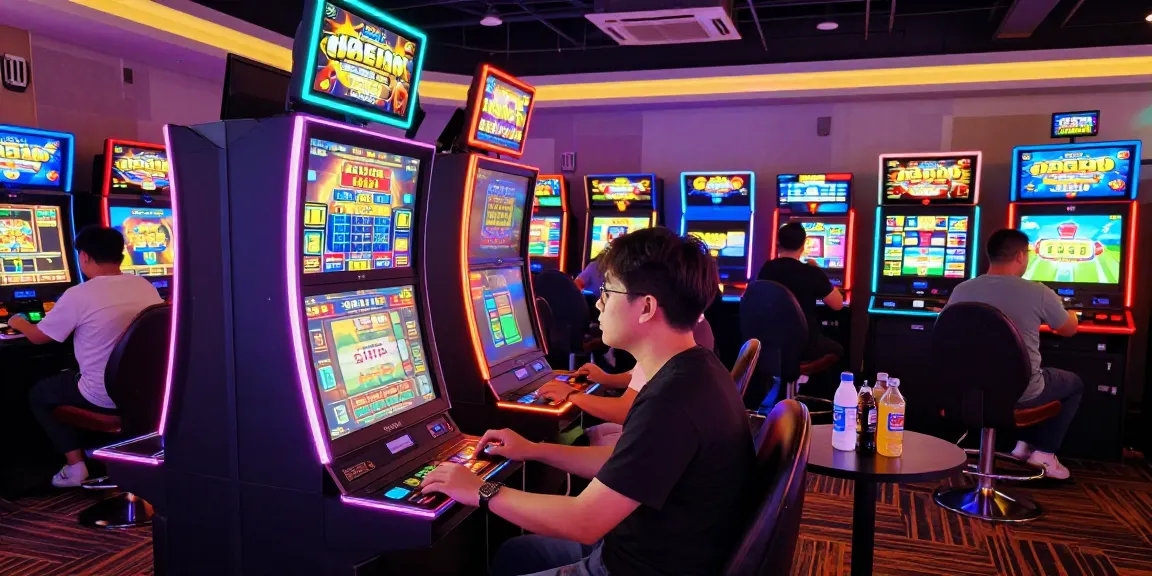 Player engaged at a slot gacor machine in a colorful gaming atmosphere.