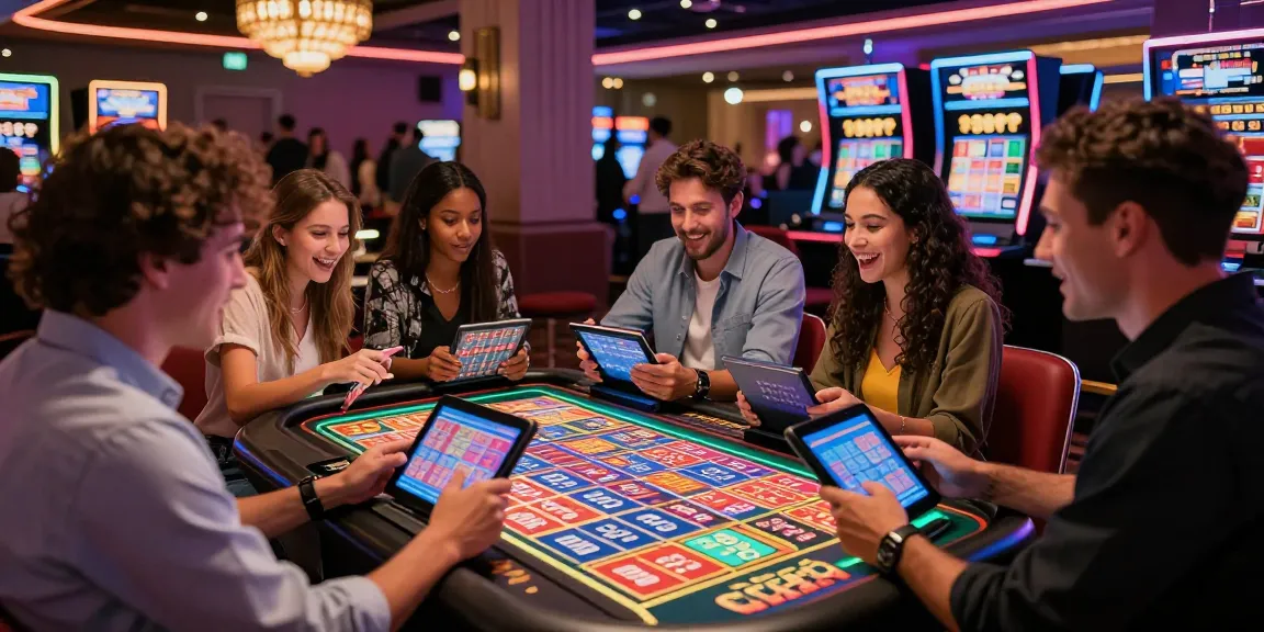 Pengalaman menarik bermain angka untung di meja lotere dengan tiket berwarna-warni dan cahaya neon yang cerah.