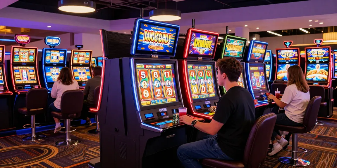 Exciting gaming atmosphere at a slot deposit 1000 casino, with players engaged in vibrant slot machines.