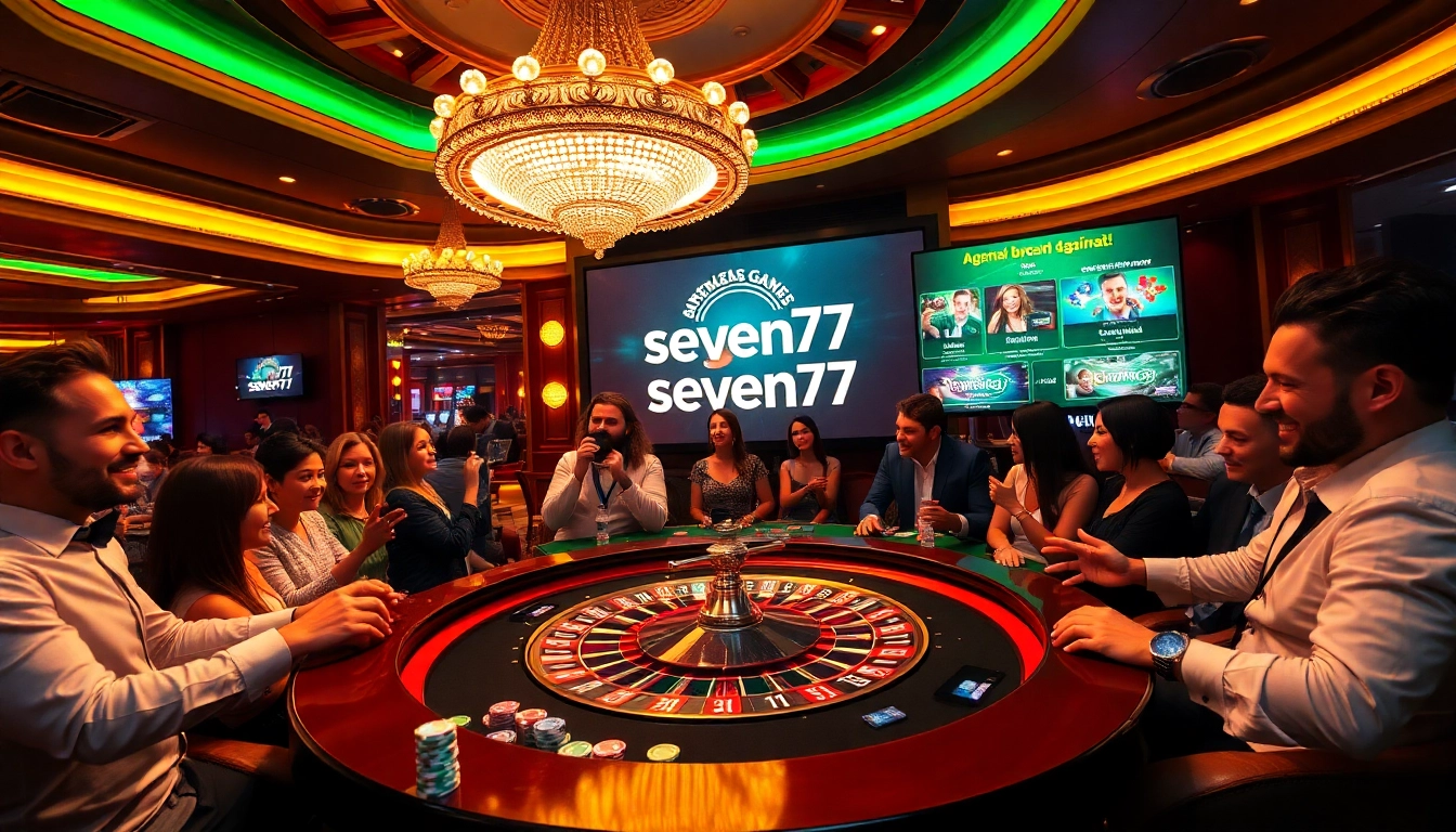 Experience the thrill at situs seven77 with players enjoying bonus games at a luxurious casino table.
