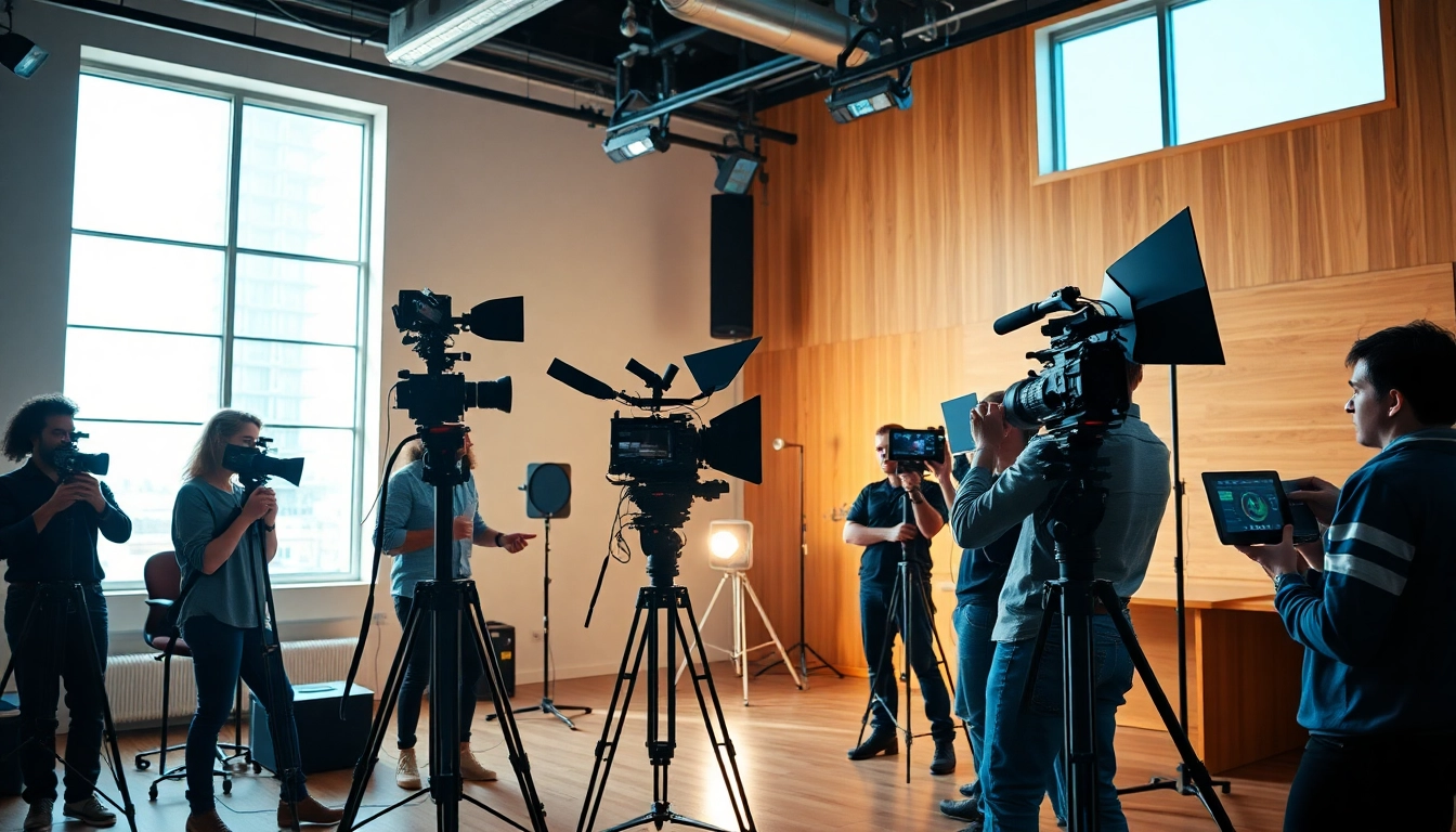 Engaged team of edmonton production companies creating impactful video content in a modern studio.