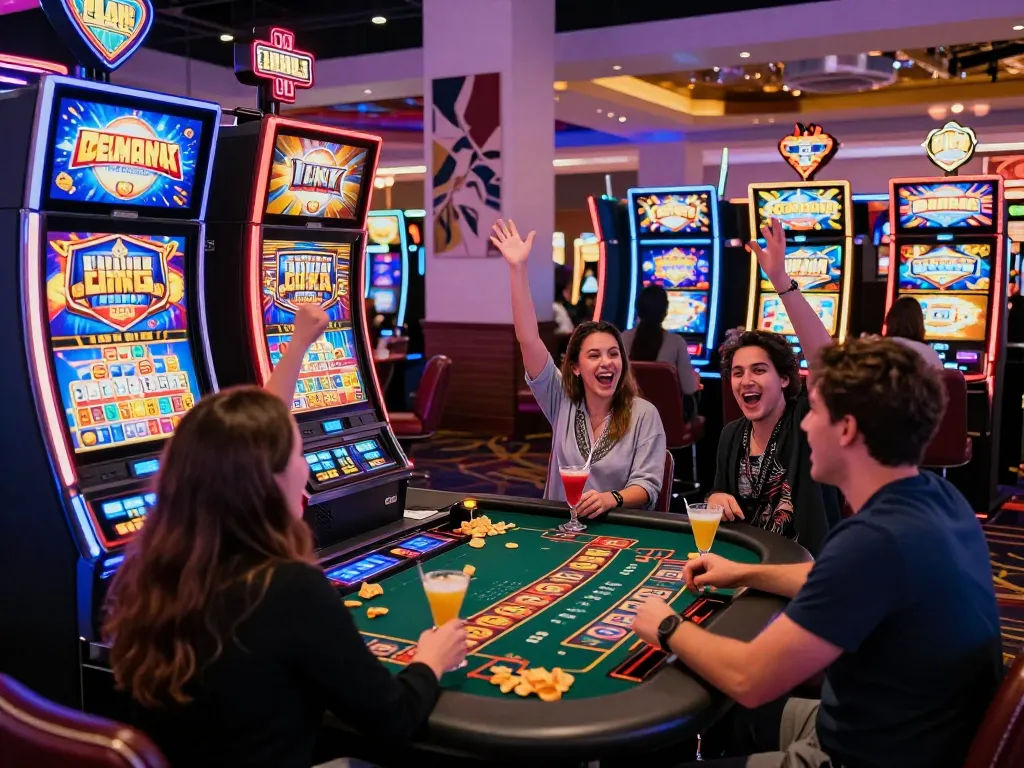 Pemain menikmati permainan slot link yang menarik di suasana kasino Las Vegas yang meriah.