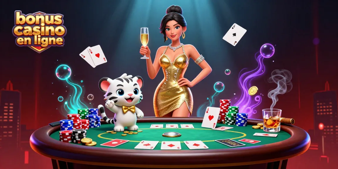 Vivez une action palpitante avec des visuels incroyables de bonus casino en ligne mettant en avant des éléments de poker et de luxe.
